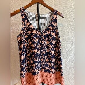 Joie Floral Tank Top - Dark Blue and Coral